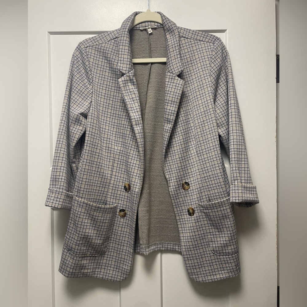 Maurices Checkered Blazer in Gray and White